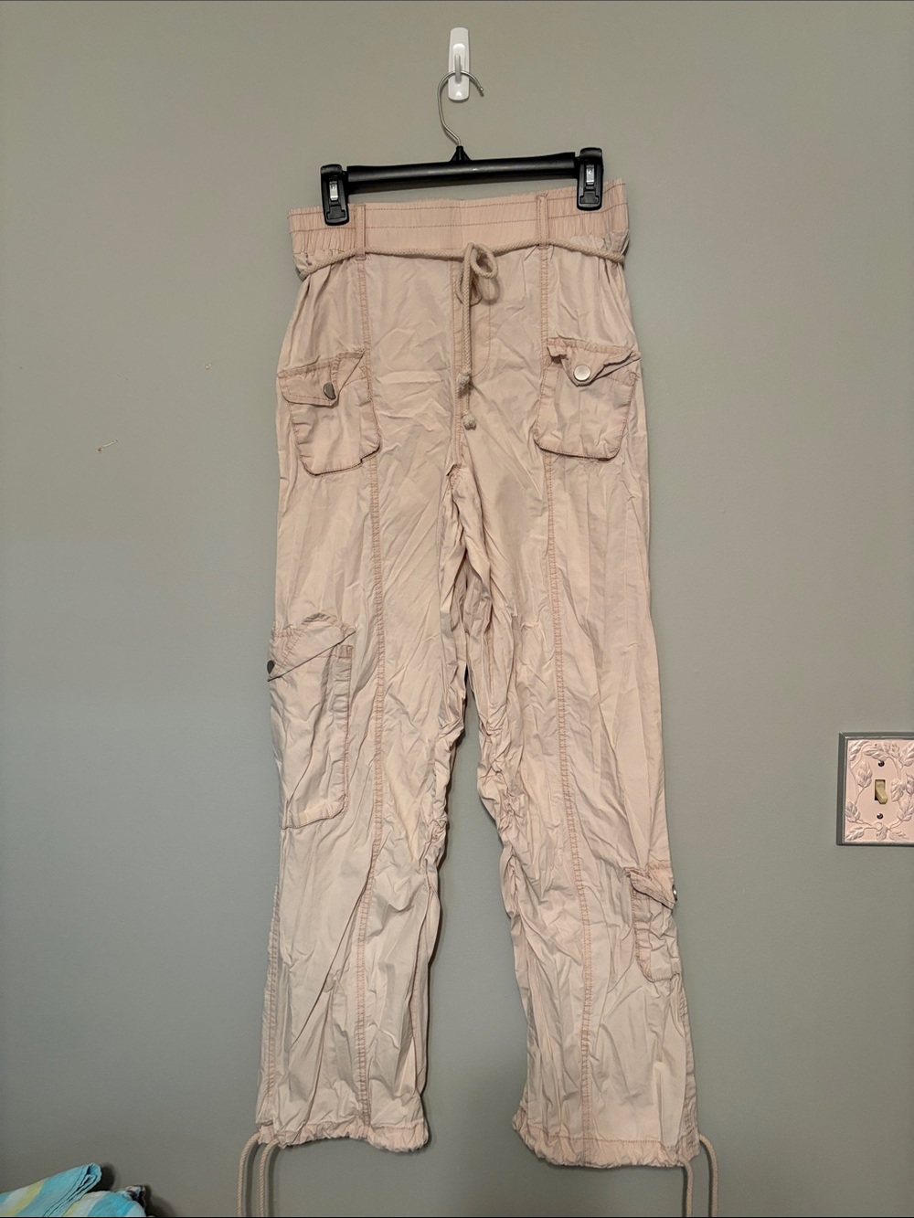 SO Light Beige Cargo Track Pants with Drawstring Waist